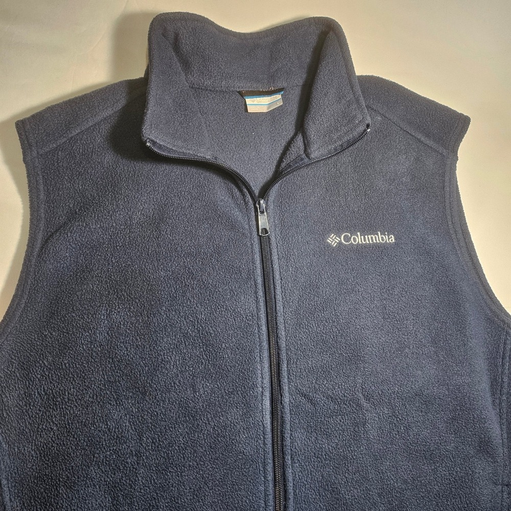 Columbia Mens Fleece Vest Navy Blue Full Zip Mock Neck Large RN69724 CA05367